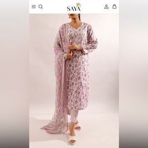 Floral Pink and White Kurta Set